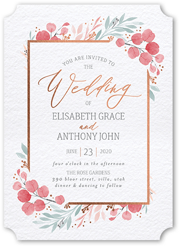 Brushed Botanicals Wedding Invitation, Rose Gold Foil, Pink, 5x7, Matte, Signature Smooth Cardstock, Ticket