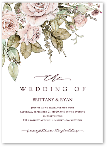 Rose Bouquet Wedding Invitation, Pink, 5x7, Matte, Signature Smooth Cardstock, Square