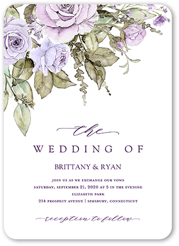Rose Bouquet Wedding Invitation, Purple, 5x7 Flat, Matte, Signature Smooth Cardstock, Rounded