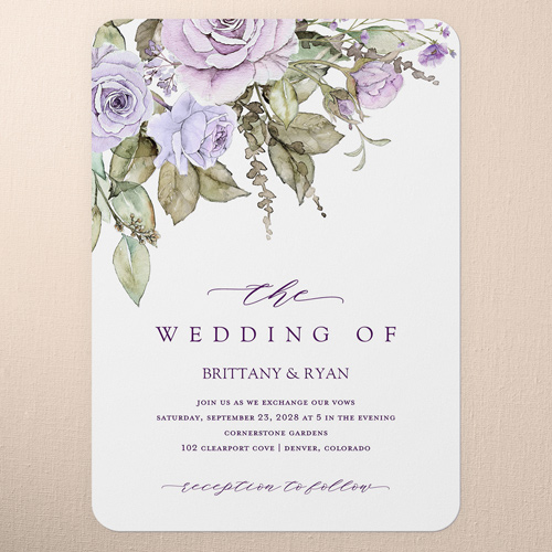 Rose Bouquet Wedding Invitation, Purple, 5x7 Flat, Matte, Signature Smooth Cardstock, Rounded