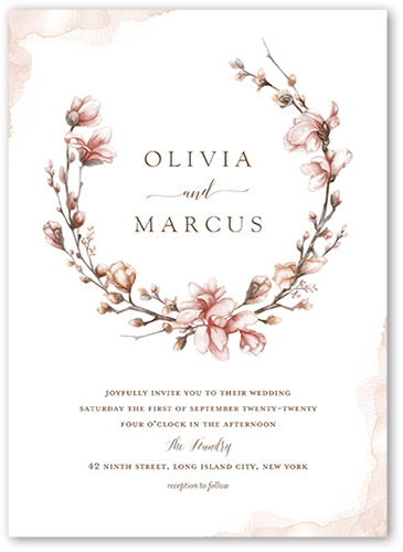 Blossoms of Love Wedding Invitation, Pink, 5x7 Flat, Matte, Signature Smooth Cardstock, Square