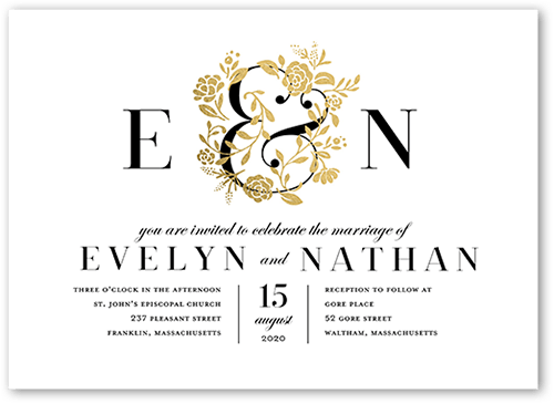 illuminated Bough Wedding Invitation, White, Gold Foil, 5x7 Flat, Luxe Double-Thick Cardstock, Square