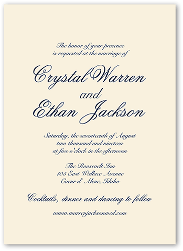 Minimal Script Wedding Invitation, Beige, 5x7 Flat, Standard Smooth Cardstock, Square