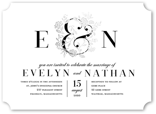 illuminated Bough Wedding Invitation, White, Silver Foil, 5x7, Pearl Shimmer Cardstock, Ticket