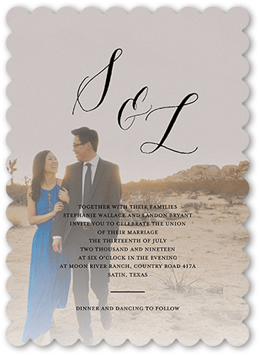 Modern Minimalist Wedding Invitation, Grey, 5x7 Flat, Pearl Shimmer Cardstock, Scallop