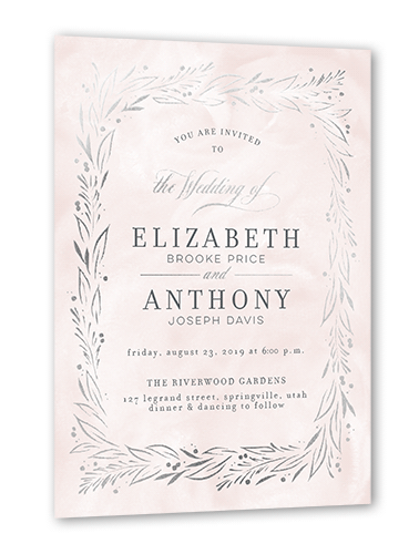 So Lovely Wedding Invitation, Silver Foil, Pink, 5x7, Pearl Shimmer Cardstock, Square