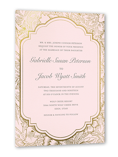 Ornate Petals Wedding Invitation, Gold Foil, Pink, 5x7 Flat, Luxe Double-Thick Cardstock, Square