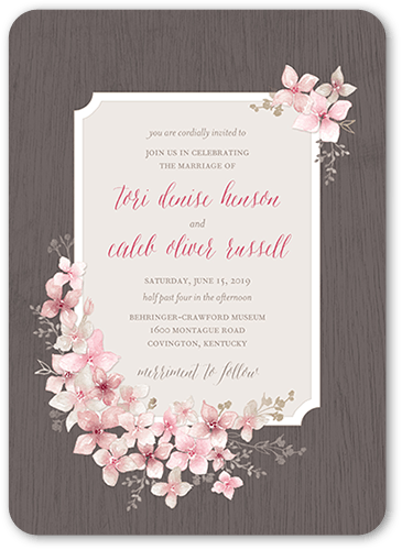 Rustic Wildflowers Wedding Invitation, Pink, 5x7 Flat, Standard Smooth Cardstock, Rounded, White