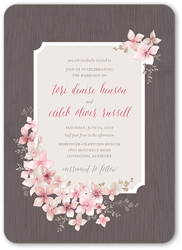Rustic Wildflowers Wedding Invitation, Pink, 5x7 Flat, Standard Smooth Cardstock, Rounded