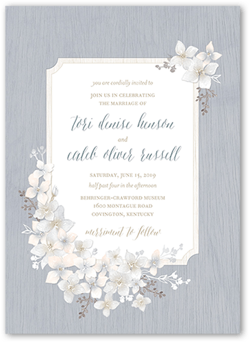 Rustic Wildflowers Wedding Invitation, Grey, 5x7 Flat, Standard Smooth Cardstock, Square