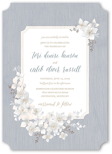 Rustic Wildflowers Wedding Invitation, Grey, 5x7 Flat, Pearl Shimmer Cardstock, Ticket