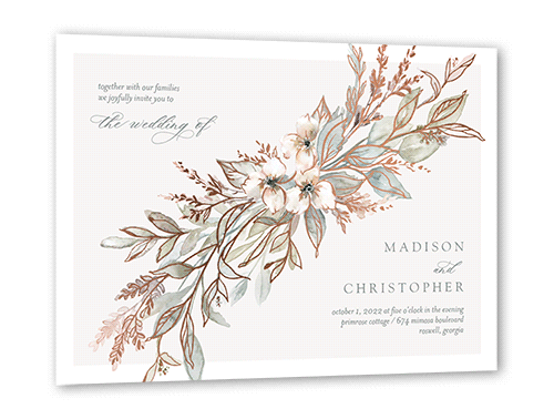 Watercolor Divide Wedding Invitation, Green, Rose Gold Foil, 5x7 Flat, Matte, Signature Smooth Cardstock, Square, Sea Breeze