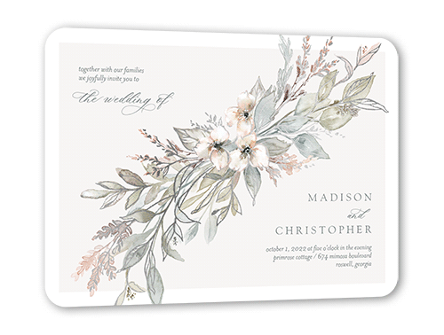 Watercolor Divide Wedding Invitation, Silver Foil, Green, 5x7 Flat, Matte, Signature Smooth Cardstock, Rounded