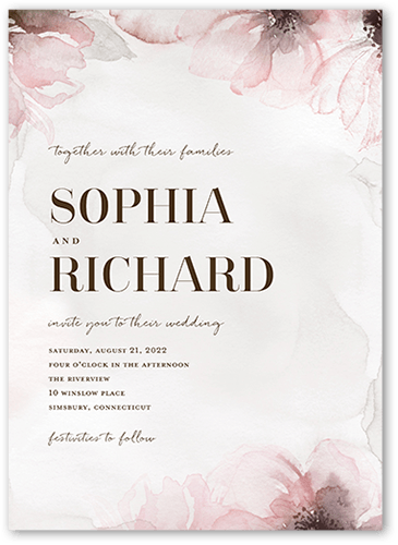Fine Petals Wedding Invitation, Pink, 5x7 Flat, Standard Smooth Cardstock, Square