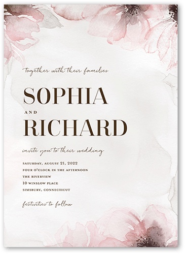 Fine Petals Wedding Invitation, Pink, 5x7 Flat, 100% Recycled Cardstock ?, Square