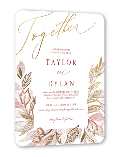Artfully Adorned Wedding Invitation, Gold Foil, Pink, 5x7, Matte, Signature Smooth Cardstock, Rounded