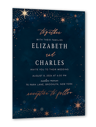 Bright Night Wedding Invitation, Rose Gold Foil, Blue, 5x7 Flat, Signature Smooth Cardstock, Square