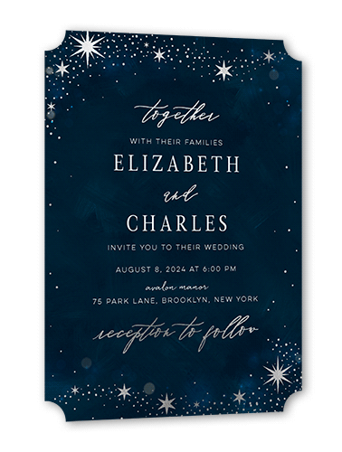 Bright Night Wedding Invitation, Blue, Silver Foil, 5x7, Signature Smooth Cardstock, Ticket