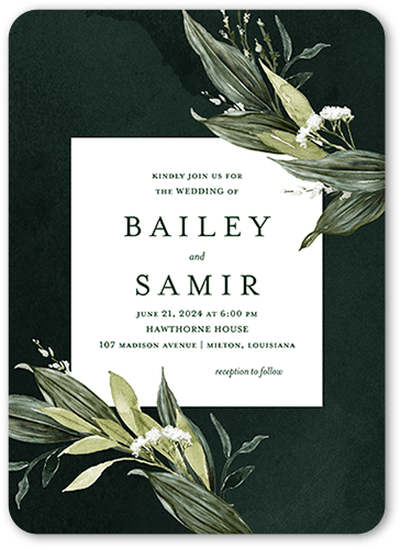 Forever Greenery Wedding Invitation, Green, 5x7 Flat, 100% Recycled Cardstock , Rounded