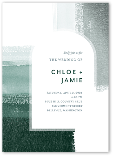 Painted Shades Wedding Invitation, Green, 5x7, Luxe Double-Thick Cardstock, Square