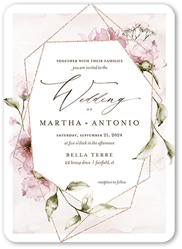 Light Floral Wedding Invitation, Pink, 5x7 Flat, Matte, Signature Smooth Cardstock, Rounded