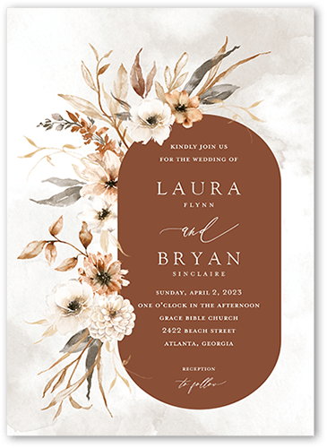Wild Botanic Wedding Invitation, Orange, 5x7, Pearl Shimmer Cardstock, Square