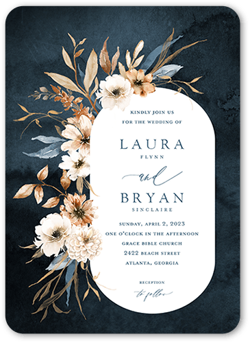 Wild Botanic Wedding Invitation, Blue, 5x7, Pearl Shimmer Cardstock, Rounded
