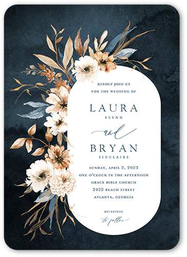 Wild Botanic Wedding Invitation, Blue, 5x7 Flat, Pearl Shimmer Cardstock, Rounded