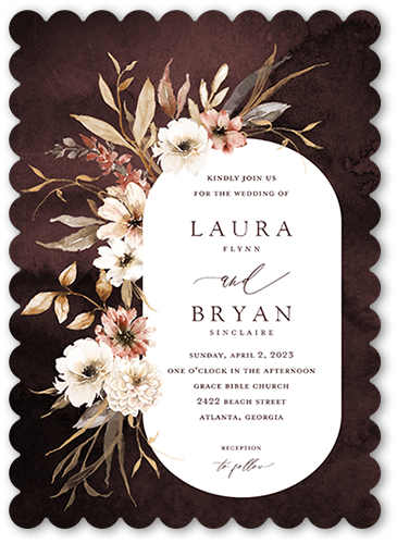 Wild Botanic Wedding Invitation, Purple, 5x7 Flat, Pearl Shimmer Cardstock, Scallop