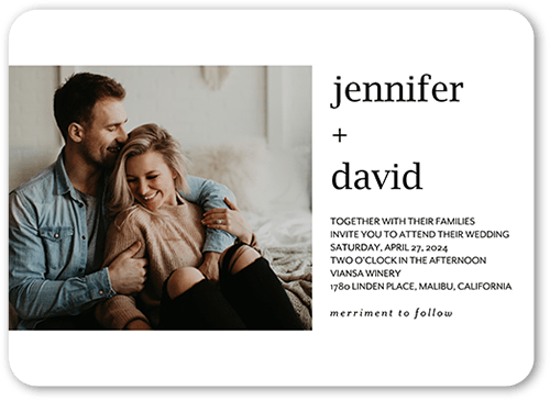 Simple And Forever Wedding Invitation, White, 5x7 Flat, Pearl Shimmer Cardstock, Rounded, White