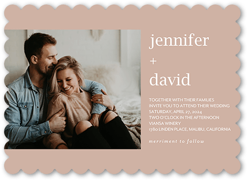 Simple And Forever Wedding Invitation, Brown, 5x7 Flat, Pearl Shimmer Cardstock, Scallop