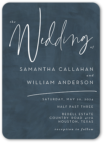 Textured Times Wedding Invitation, none, Blue, 5x7 Flat, Matte, Signature Smooth Cardstock, Rounded