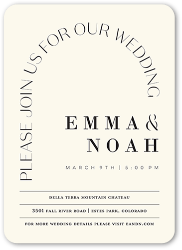 Arched Rehearsal Wedding Invitation, Beige, none, 5x7 Flat, 100% Recycled Cardstock , Rounded, Antique White