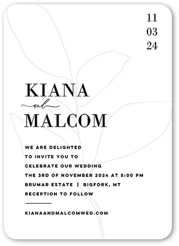 Soft Shapes Wedding Invitation, White, 5x7 Flat, Standard Smooth Cardstock, Rounded