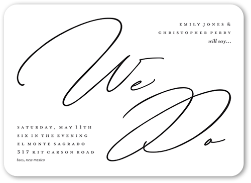 Dashing Script Wedding Invitation, White, 5x7 Flat, 100% Recycled Cardstock ?, Rounded