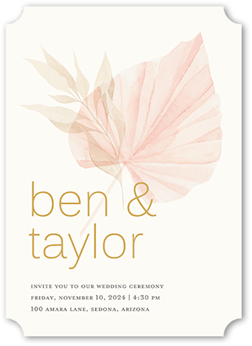 Elegant Pampas Wedding Invitation, Pink, 5x7, Pearl Shimmer Cardstock, Ticket
