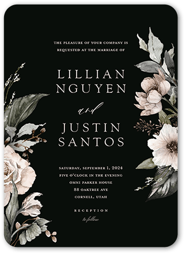 Black Tie Affair Wedding Invitation, Black, none, 5x7 Flat, Pearl Shimmer Cardstock, Rounded