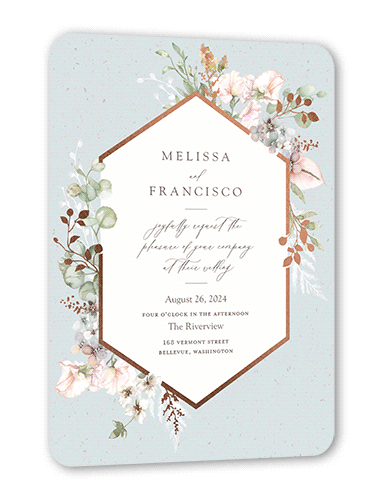 Enchanted Pastels Wedding Invitation, Rose Gold Foil, Grey, 5x7 Flat, Matte, Signature Smooth Cardstock, Rounded