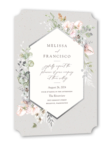 Enchanted Pastels Wedding Invitation, Silver Foil, Grey, 5x7 Flat, Matte, Signature Smooth Cardstock, Ticket
