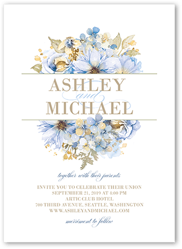 Watercolor Bouquet Wedding Invitation, Blue, 5x7, Pearl Shimmer Cardstock, Square
