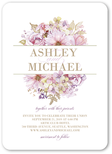 Watercolor Bouquet Wedding Invitation, Purple, 5x7 Flat, Matte, Signature Smooth Cardstock, Rounded