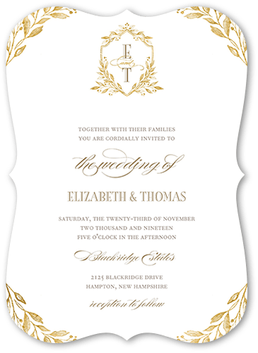 Classic Herald Wedding Invitation, Yellow, 5x7, Matte, Signature Smooth Cardstock, Bracket