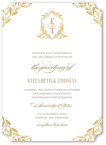 Classic Herald Wedding Invitation, Yellow, 5x7, Pearl Shimmer Cardstock, Ticket