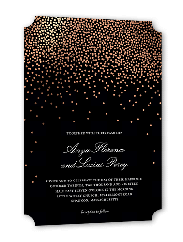 Diamond Sky Wedding Invitation, Rose Gold Foil, Black, 5x7 Flat, Pearl Shimmer Cardstock, Ticket