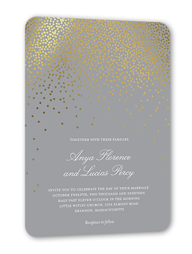 Diamond Sky Wedding Invitation, Gold Foil, Grey, 5x7 Flat, Signature Smooth Cardstock, Rounded