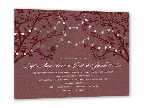Enlightened Evening Wedding Invitation, Red, Silver Foil, 5x7 Flat, Signature Smooth Cardstock, Square