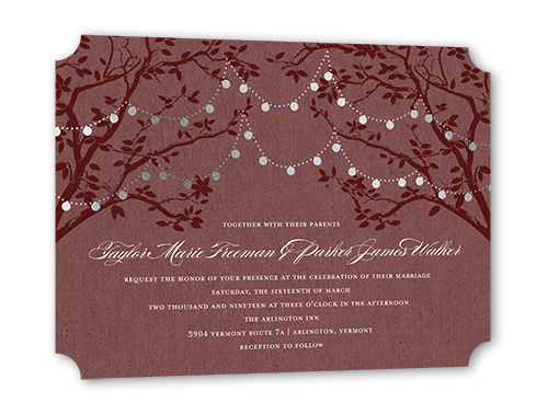 Enlightened Evening Wedding Invitation, Silver Foil, Red, 5x7, Signature Smooth Cardstock, Ticket
