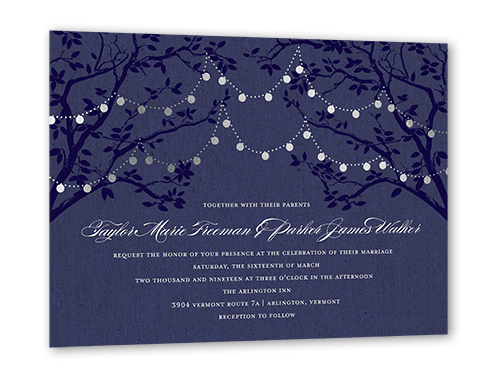 Enlightened Evening Wedding Invitation, Silver Foil, Purple, 5x7 Flat, Signature Smooth Cardstock, Square, Twilight