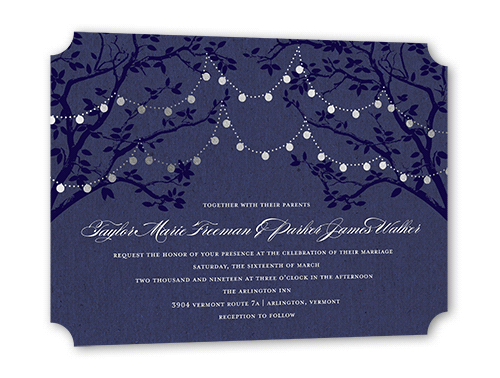 Enlightened Evening Wedding Invitation, Silver Foil, Purple, 5x7, Signature Smooth Cardstock, Ticket