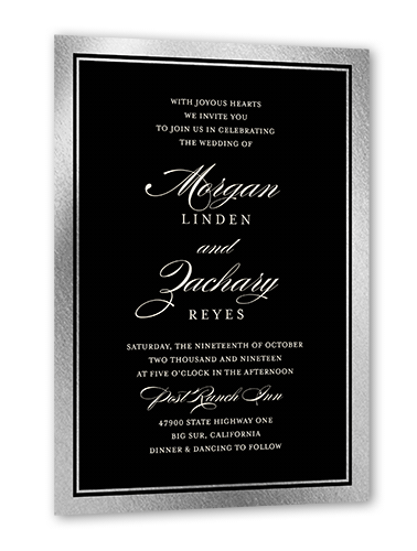 Remarkable Frame Classic Wedding Invitation, Silver Foil, Black, 5x7 Flat, Luxe Double-Thick Cardstock, Square